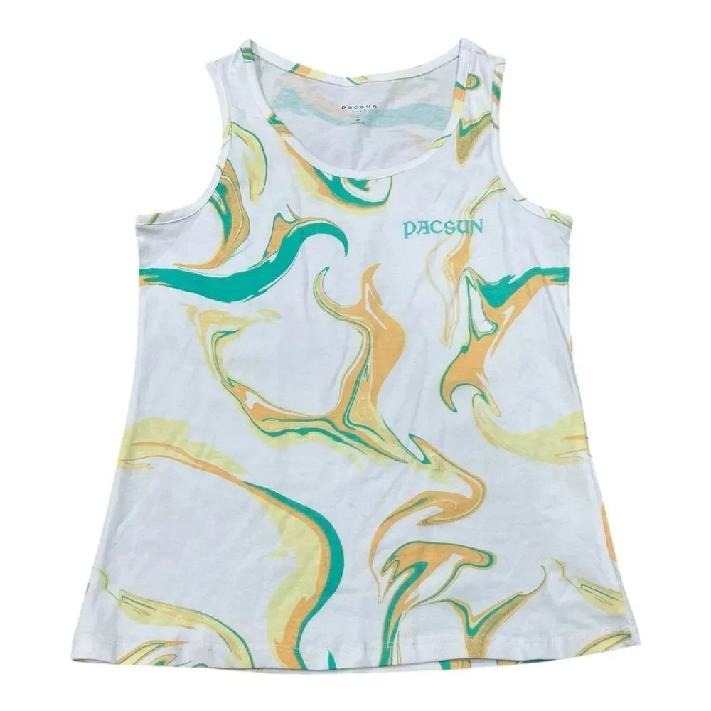 Pacsun White Marble Print Tank Top Kids L